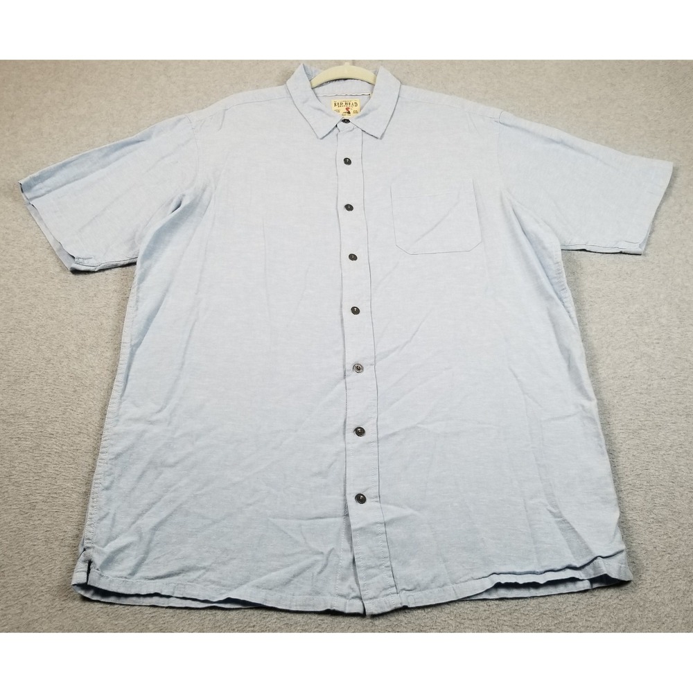 RedHead Button Up Shirt Mens LT Large Tall Blue Linen Blend‎ Short Sleeve Casual